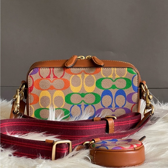 CJ802 - Coach Charter Slim Crossbody in Rainbow Signature Canvas - Picture 8 of 13
